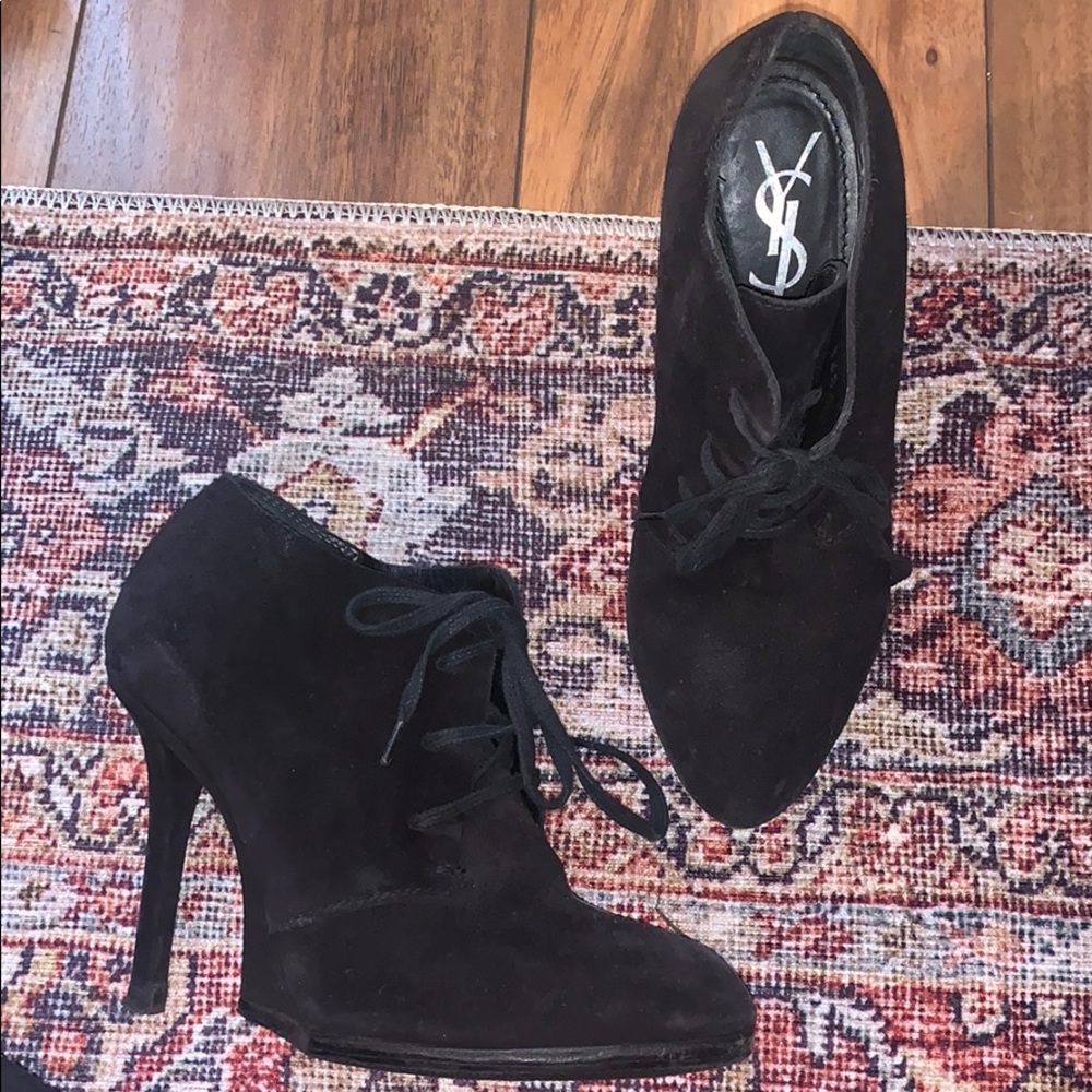 Yves Saint Laurent black suede booties